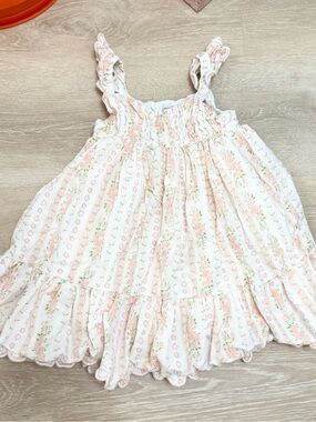 Girls Pink Floral Ruffled Sundress